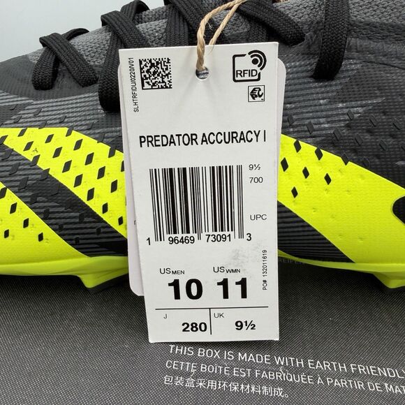 Adidas Predator Accuracy.2 FG Soccer Cleats Black Volt IG0781 Men\'s Size 10 main image 6